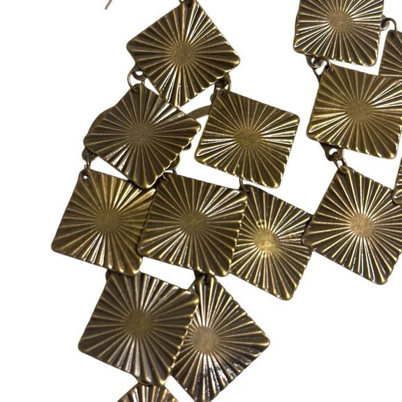 Bronze Geometric Square Chandelier Dangle Fashion Earrings Deco Boho 4.5" NEW - Picture 2 of 5